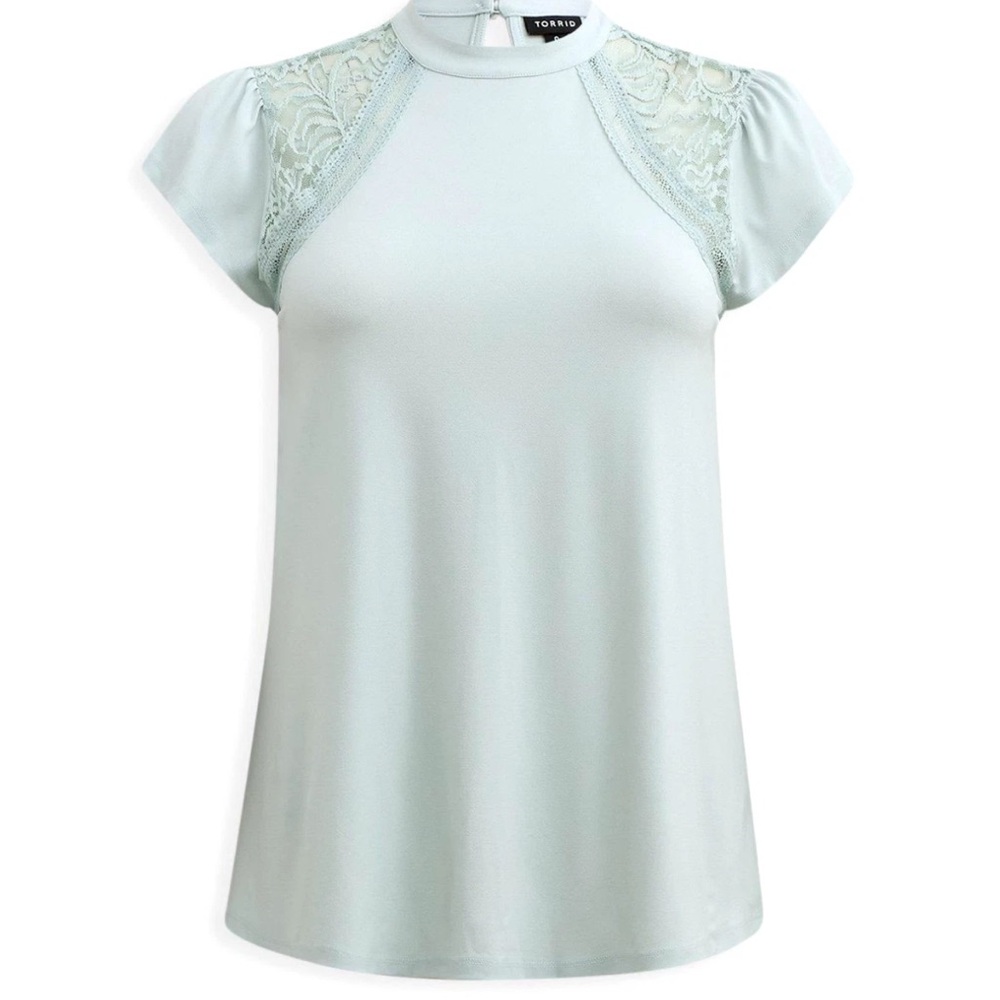 Torrid Studio Crepe Jersey Mock Neck Lace Inset Top - Picture 5 of 7